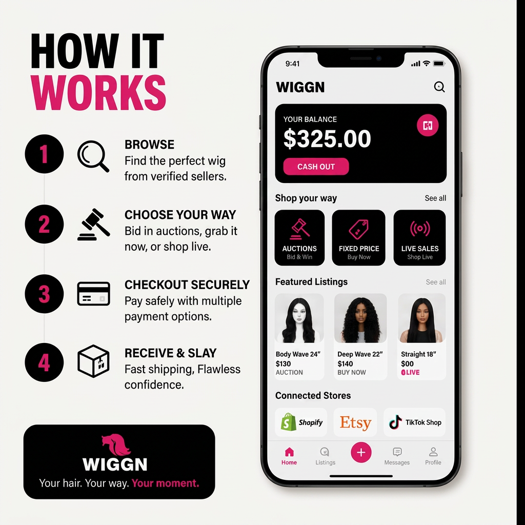 How Wiggn works: browse, choose, checkout, receive.